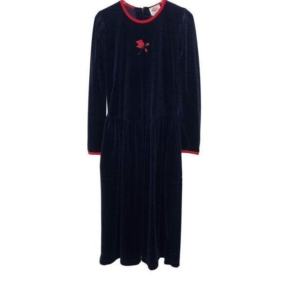 Vintage Lanz Embroidered Floral Maxi Dress Long Sleeve Blue Modest Womens Sz XL - Picture 1 of 13